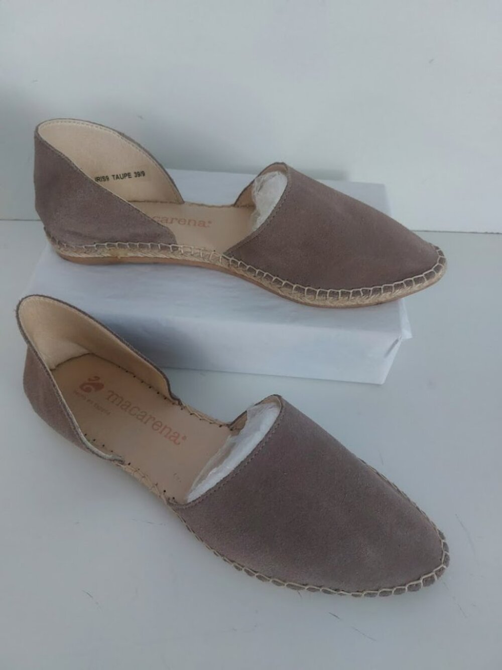 Macarena Espadrille Flats Size 9 D'orsay Taupe Suede Slip On Closed Toe Like New